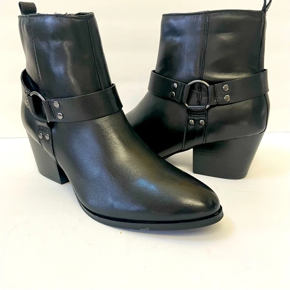 NWT House of Harlow 1960 Portia Biker Black Leather Boots Sz 8.5